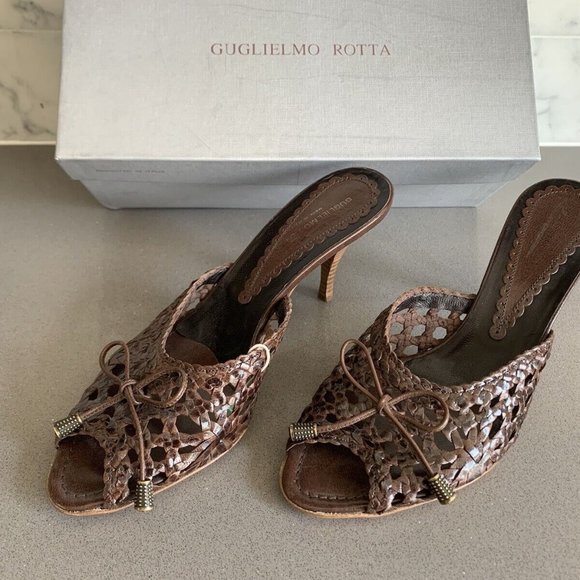 *NIB* GUGLIELMO ROTTA "INTRECCIATO" BROWN LEATHER SLIDE SANDAL_sz 9 - Picture 2 of 13